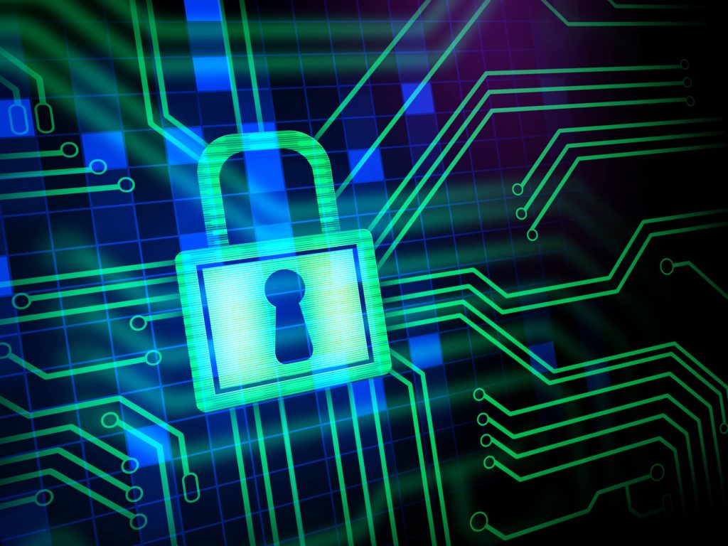 lock icon over computer part illustration to represent data protection